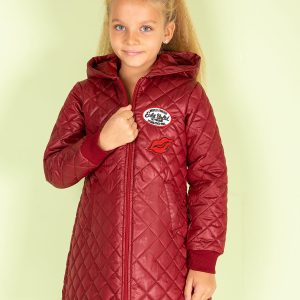 Wholesale Burgundy quilted jacket for girl with stripes