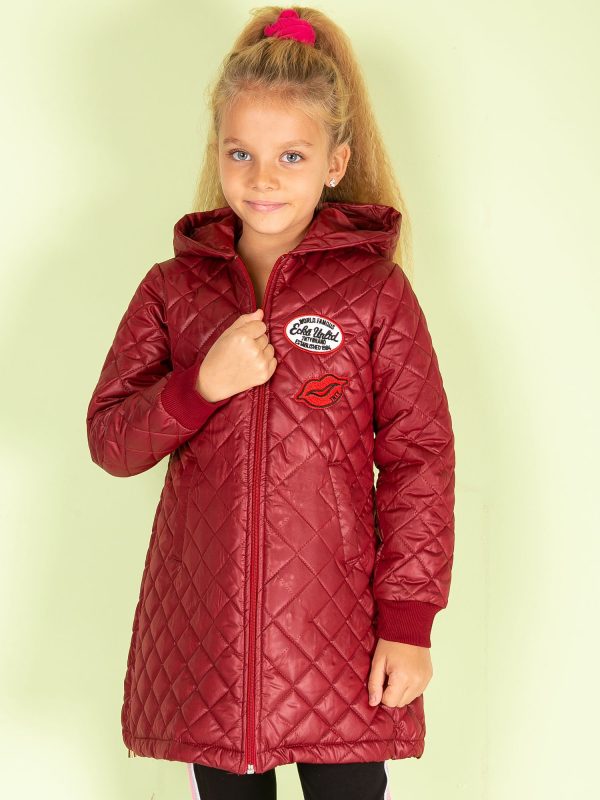 Wholesale Burgundy quilted jacket for girl with stripes