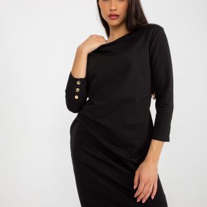 Wholesale Black sweatshirt dress with buttons at sleeves OCH BELLA