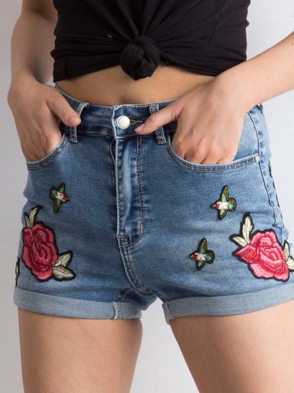 Wholesale Blue shorts with floral stripes