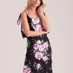 Wholesale Black floral dress with flounce