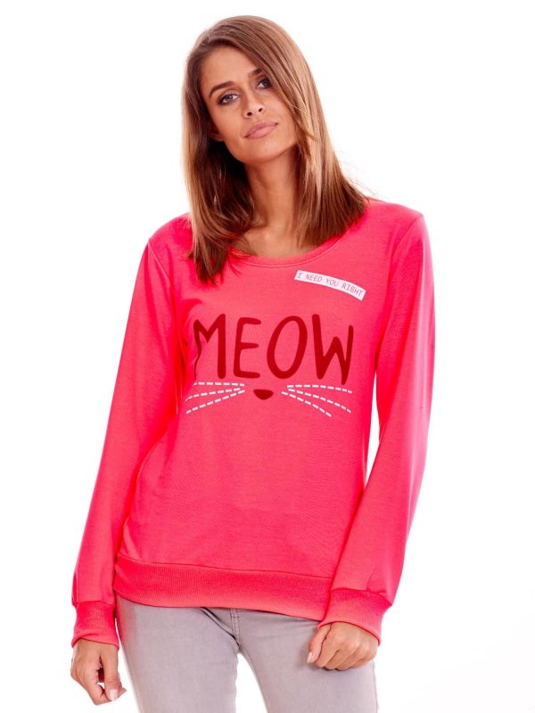 Wholesale Fluo pink light sweatshirt with the inscription MEOW