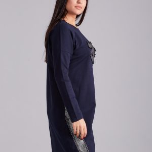 Wholesale Navy blue tracksuit dress with rhinestones