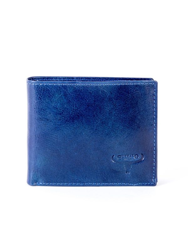 Wholesale Genuine leather wallet navy blue with embossing