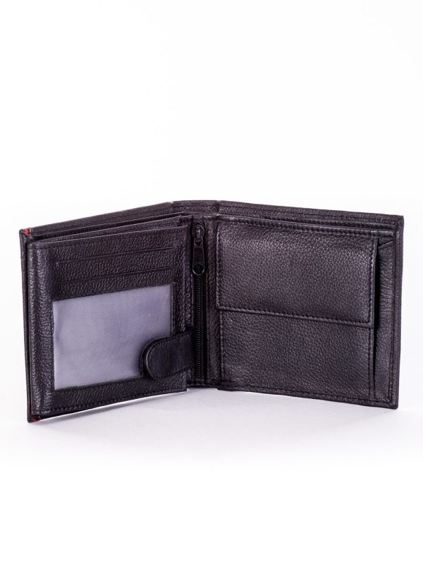 Wholesale Black Genuine Leather Men's Wallet With Red Stitching