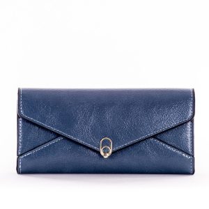 Wholesale Dark blue oblong wallet with decorative snap closure