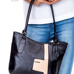 Wholesale Black and beige eco-leather shoulder bag