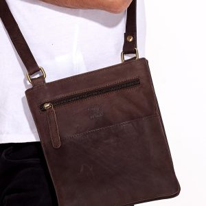 Wholesale Dark Brown Genuine Leather Men's Bag with Slitting Compartments