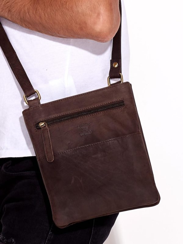 Wholesale Dark Brown Genuine Leather Men's Bag with Slitting Compartments