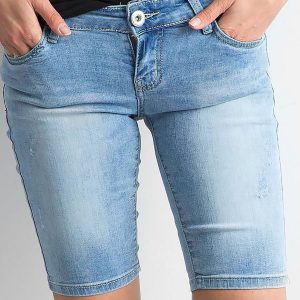 Wholesale Denim shorts with abrasions blue