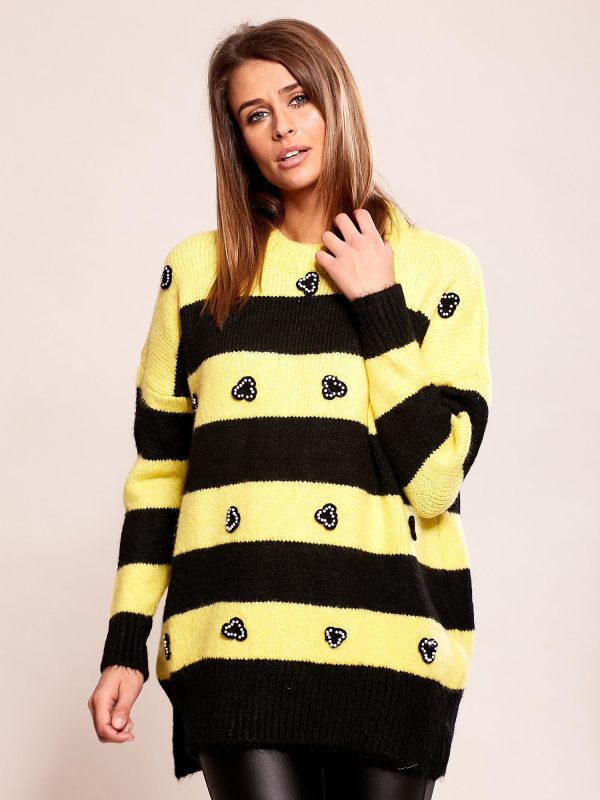 Wholesale Yellow striped oversize sweater with applique