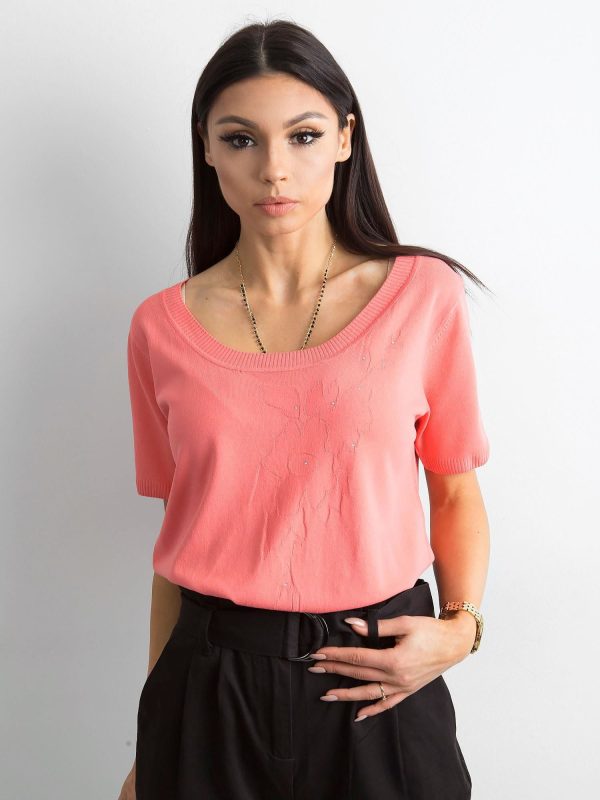 Wholesale Coral blouse with deep neckline