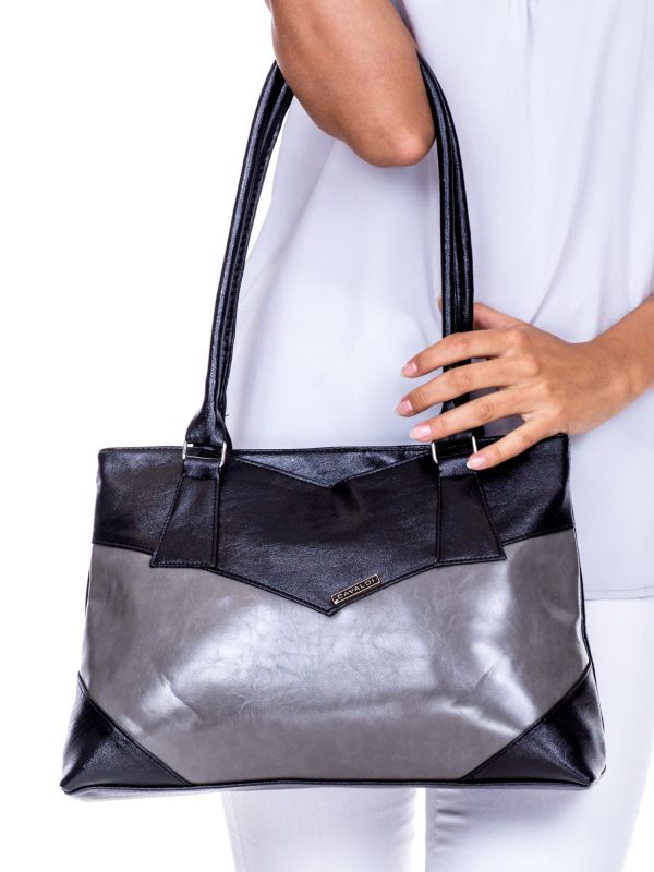 Wholesale Black and grey eco leather ladies handbag