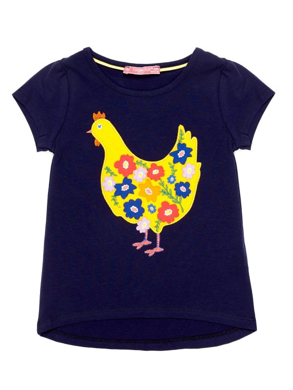 Wholesale Navy blue t-shirt for girls with chickens