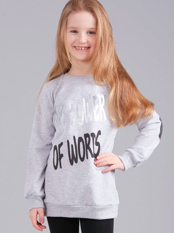 Wholesale Grey girl's sweatshirt with print and applique