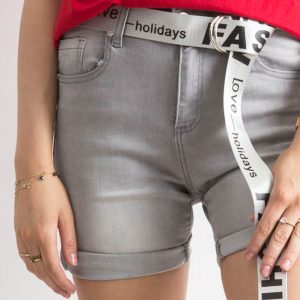 Wholesale Gray denim bermuda with inscription belt