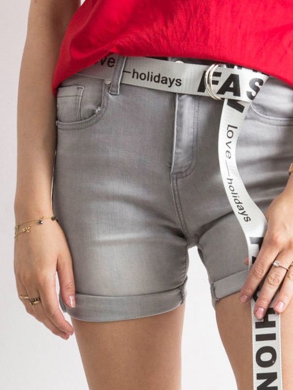 Wholesale Gray denim bermuda with inscription belt