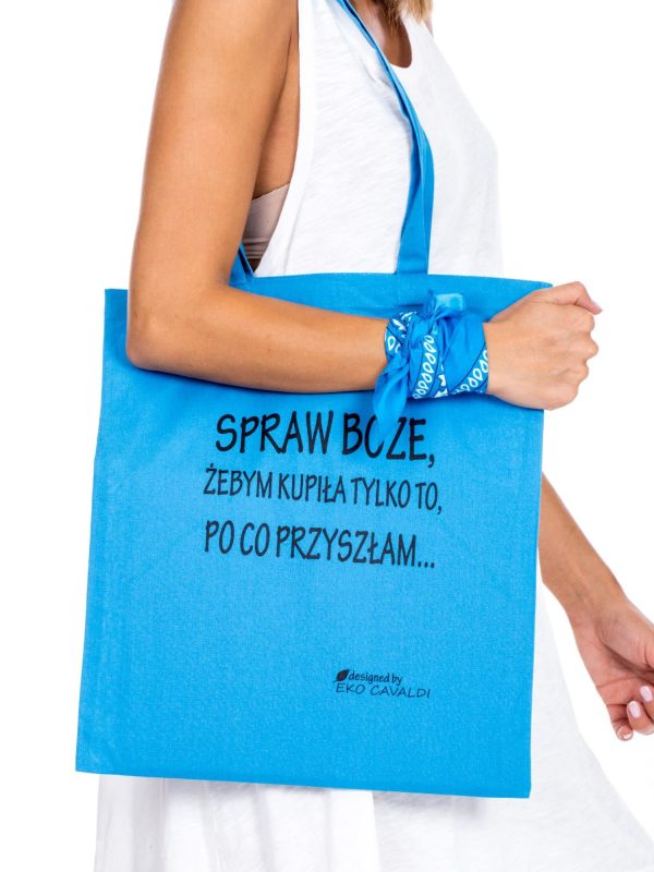 Wholesale Blue fabric bag with inscription