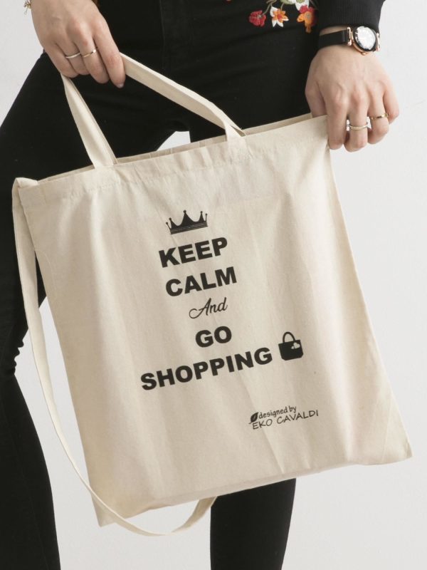 Wholesale Beige eco bag with the inscription KEEP CALM AND GO SHOPPING