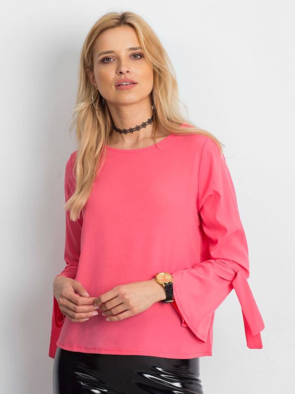 Wholesale Coral blouse with bindings on the sleeves