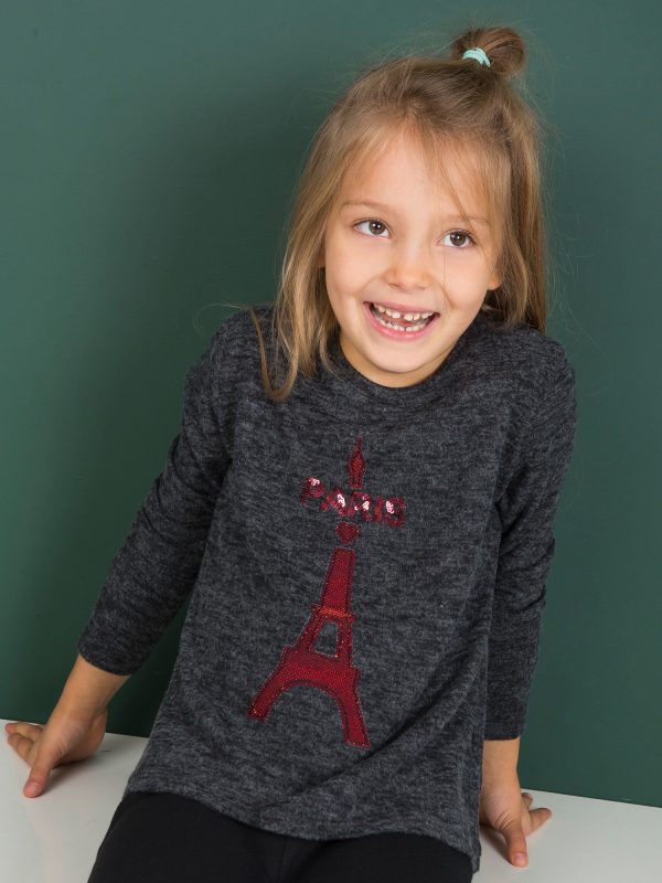 Wholesale Dark grey blouse for girl with sequin applique