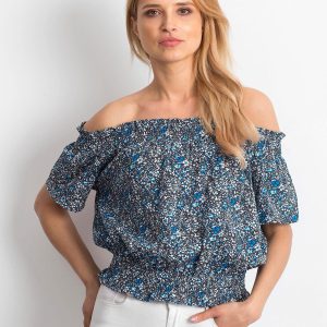 Wholesale Grey and blue spanish blouse in small floral pattern