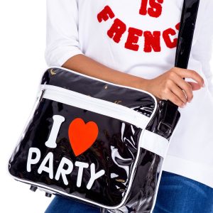 Wholesale Black Patent Shoulder Bag with Lettering