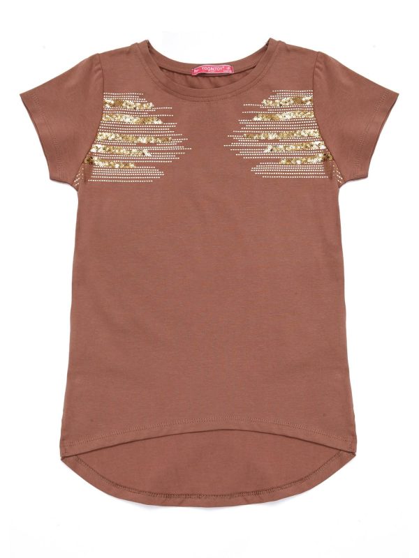 Wholesale Light brown girl tunic with gold sequins