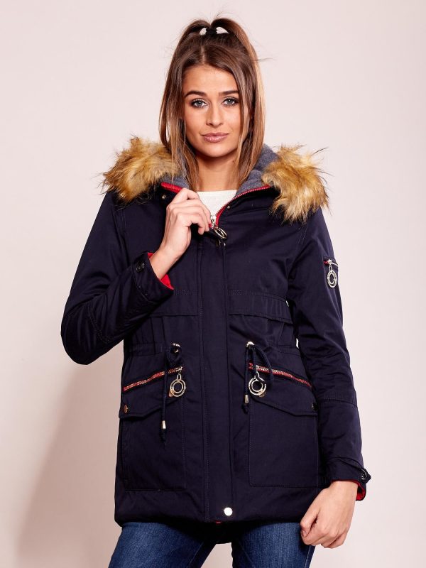 Wholesale Dark Navy Insulated Women's Parka Hooded