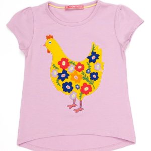 Wholesale Purple girl t-shirt with hen patch