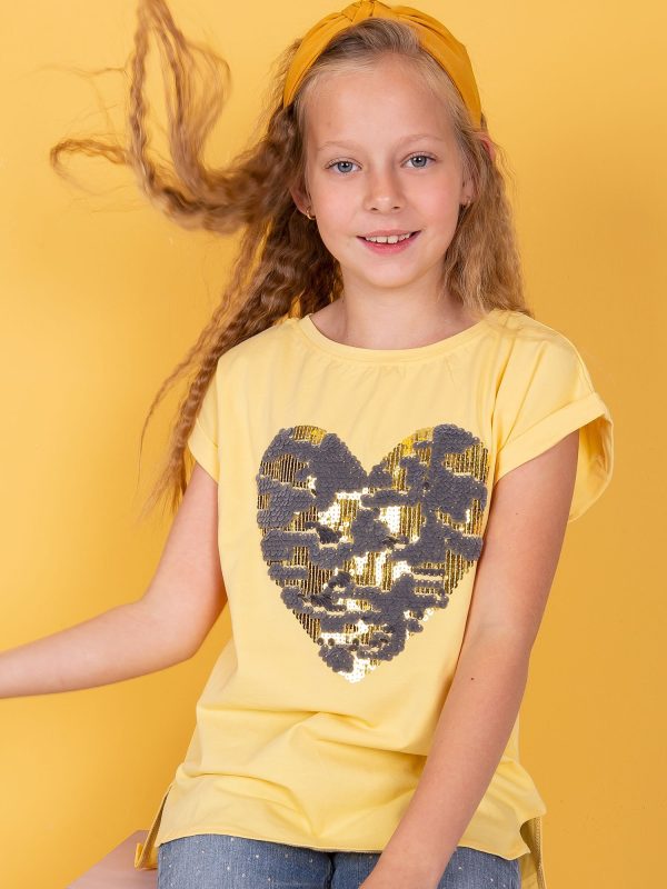 Wholesale Yellow t-shirt for girl with sequin heart