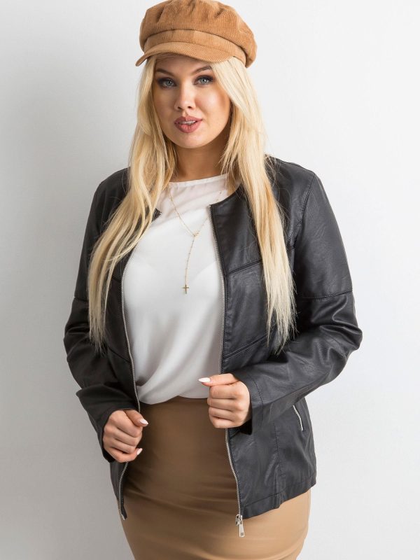 Wholesale Black plus size jacket in eco-leather