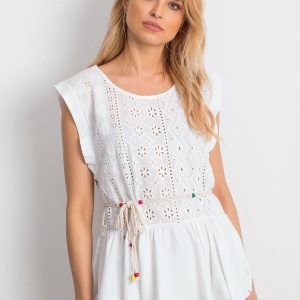 Wholesale White boho blouse with decorative belt