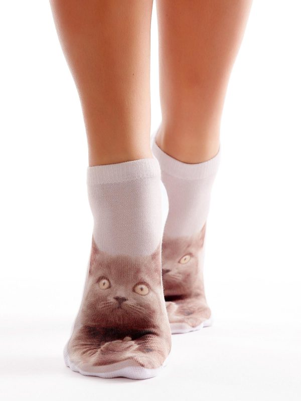 Wholesale Women's Short Socks With Cat Print