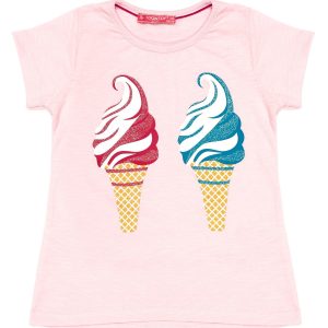 Wholesale Light pink t-shirt for girls with ice cream