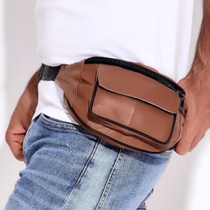 Wholesale Brown leather kidney with Velcro pocket