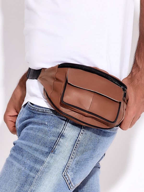 Wholesale Brown leather kidney with Velcro pocket