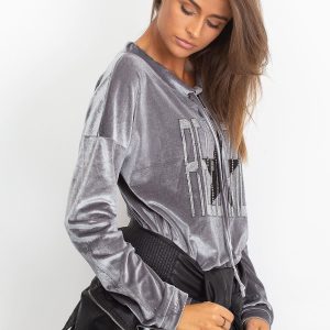 Wholesale Grey velvet sweatshirt with applique