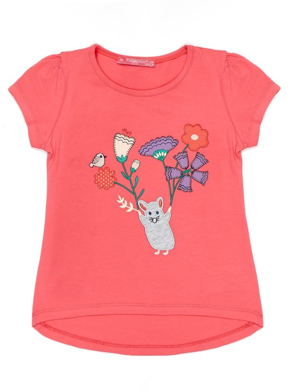 Wholesale Dark pink t-shirt for girl with colorful pattern