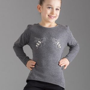 Wholesale Gray blouse for girl with glossy applique