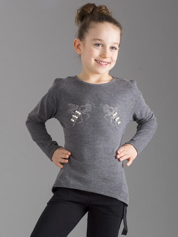 Wholesale Gray blouse for girl with glossy applique