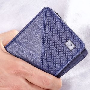 Wholesale Blue Men's Wallet with Embossed Geometric Pattern