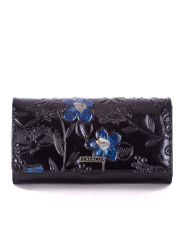 Wholesale Black wallet with embossed floral motif