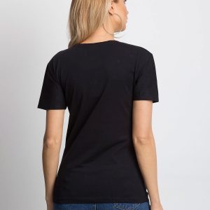 Wholesale Black t-shirt with openwork rings and lettering