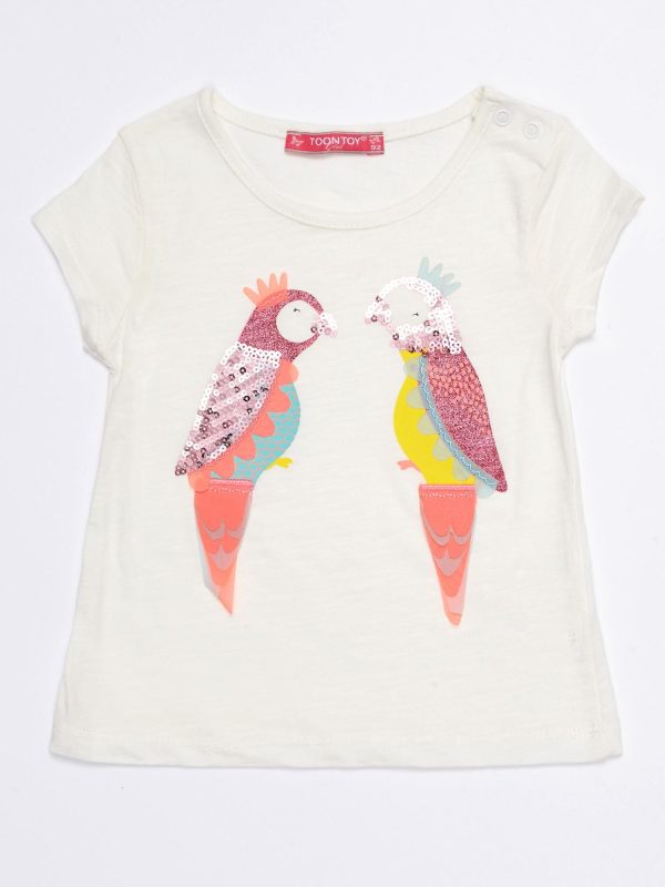 Wholesale Ecru baby t-shirt with parrots