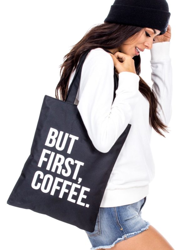 Wholesale Black fabric bag BUT FIRST COFFEE