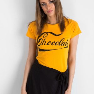 Wholesale Dark Yellow Cotton T-Shirt with Lettering