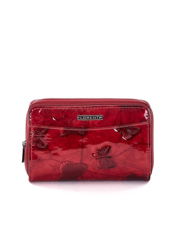 Wholesale Red lacquered wallet in embossed butterflies