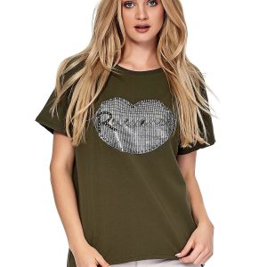 Wholesale Khaki t-shirt with lip motif