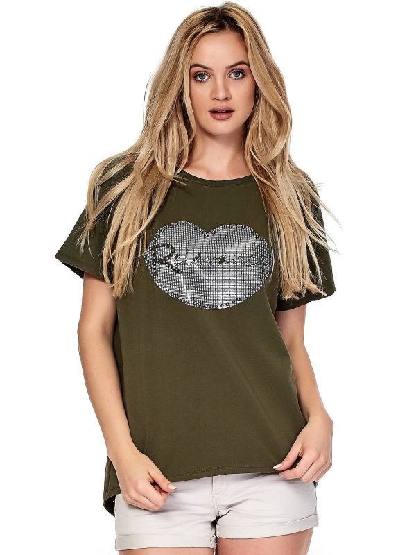 Wholesale Khaki t-shirt with lip motif